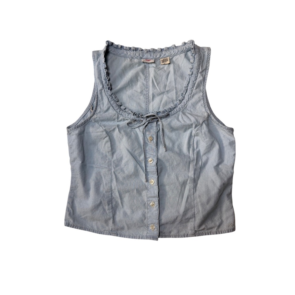Levis Denim Vest Ruffle Neck Y2K Sleeveless Top Size S